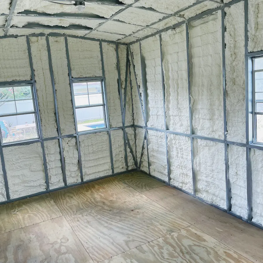 Closed-cell spray foam insulation applied to wall cavities in a residential project in Burbank